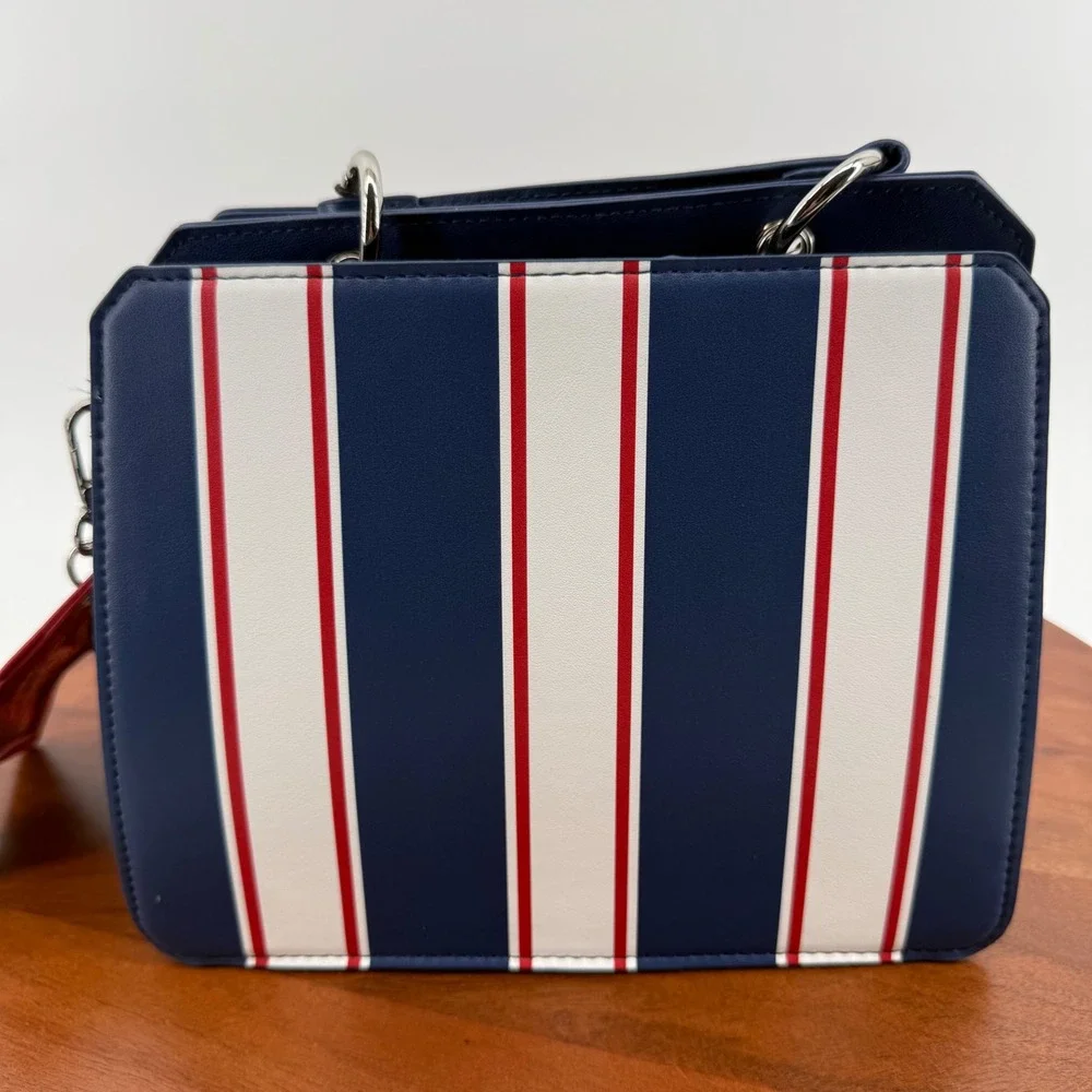 Steve Madden Bevlynn Stripe Satchel Crossbody Navy Blue Red White Star Charm NWT